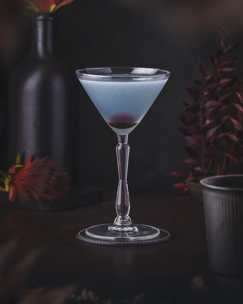 Blue Cocktail with Gin and a Cherry