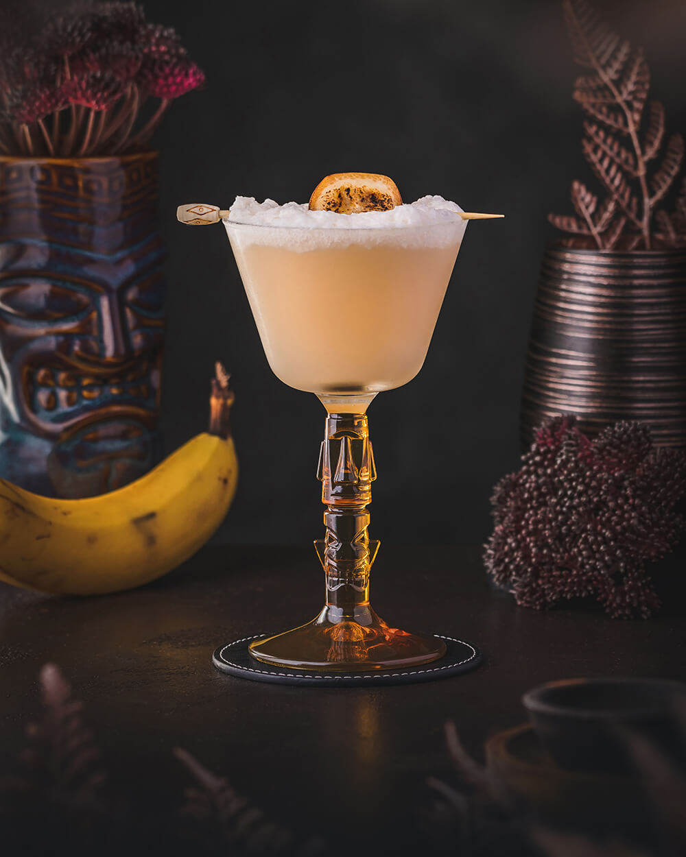 Dr. Barca’s Fluffy Banana - A blended Tiki cocktail with cachaça, coconut and banana liqueur.