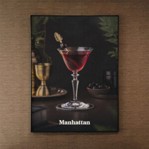 Classic Manhattan cocktail with whiskey and cherry – elegant bar drink